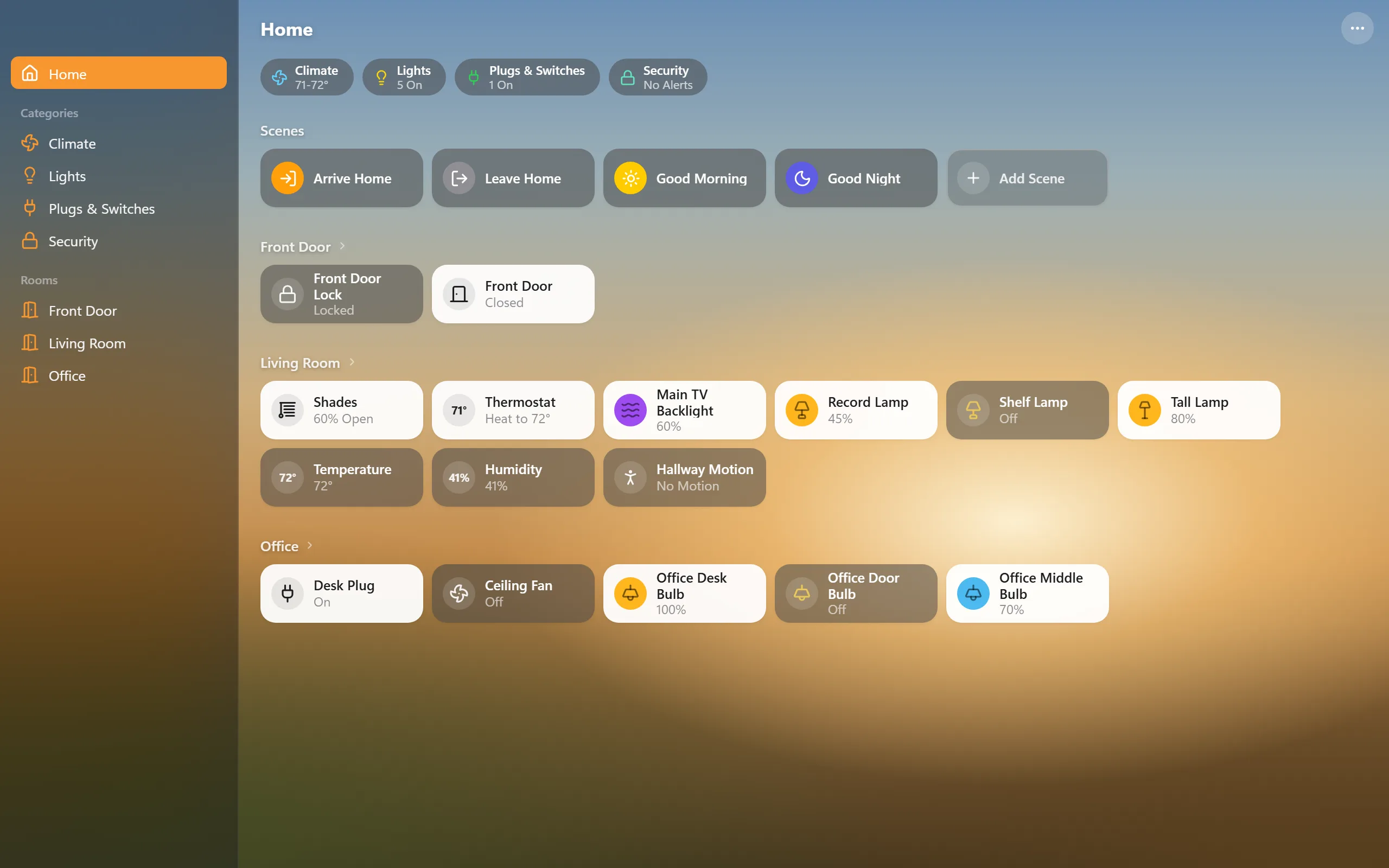 Preview of RyHome's room controls